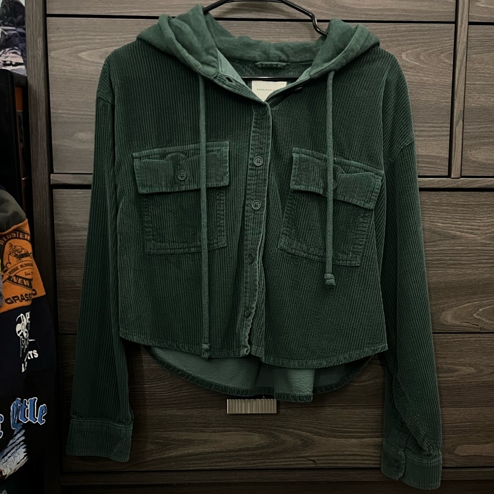 American Eagle Hooded Cropped Corduroy Jacket